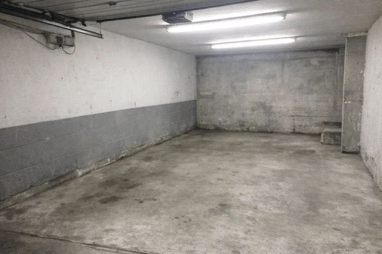 Ordentliche Garage mit freier Einfahrt und leeren Wandhaken